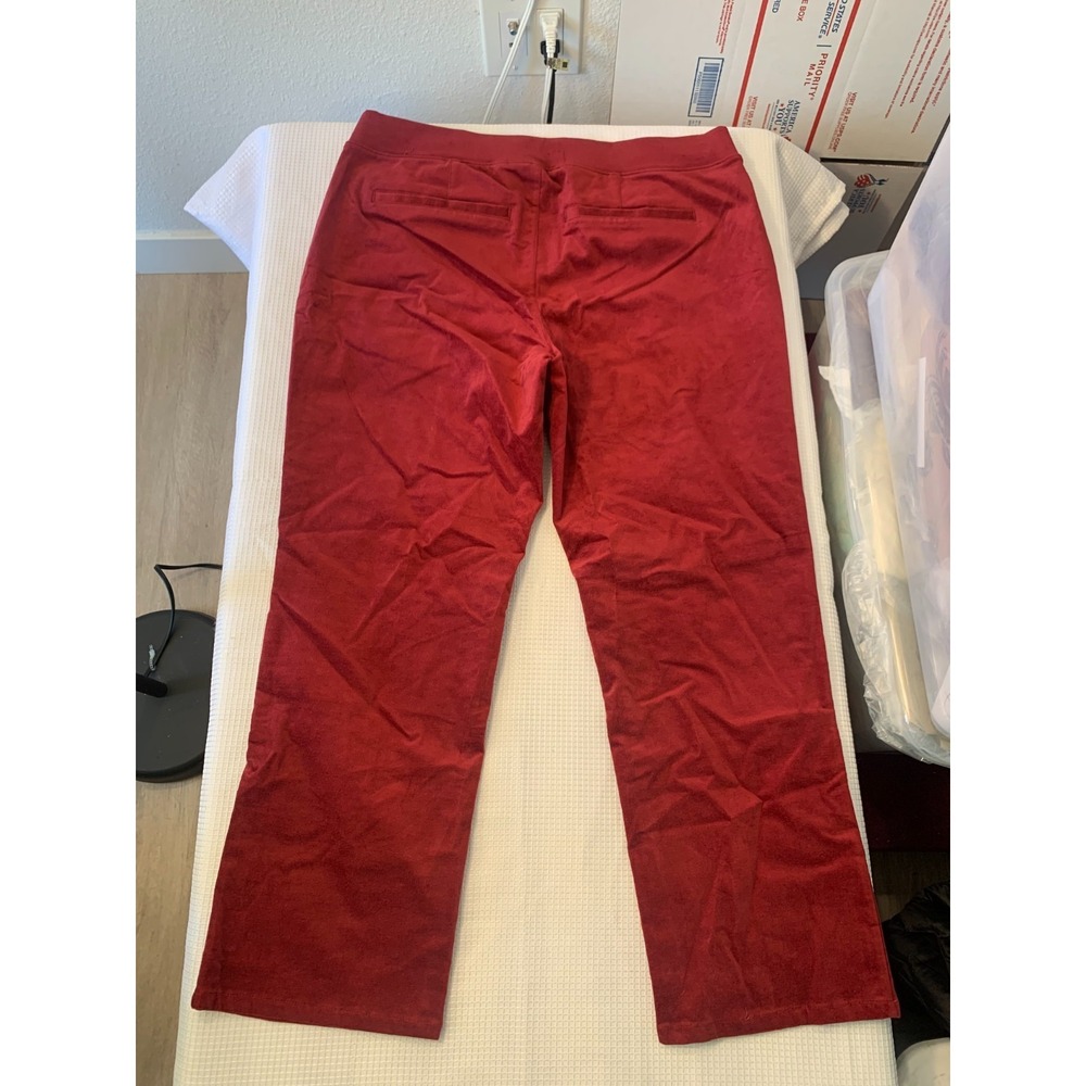 (G-218) Denim & Co Stretch Velvet Pull-On Pants Cranberry Petite Large NWT QVC - Picture 3 of 10